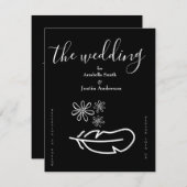 フェザーフローラ白黒結婚式招待状 招待状 (正面/裏面)