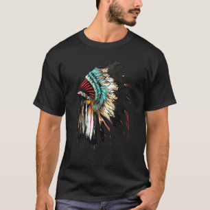 フェザーヘアドレス先住民アメリカンインディアンヘアドレス Tシャツ