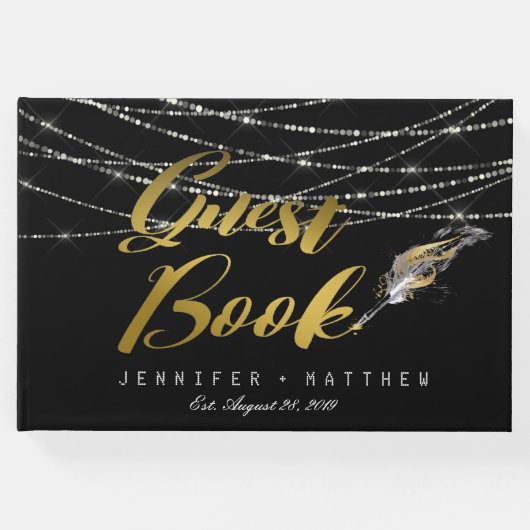 フェザーペンのストリングラパーソナライズされたイト結婚ズ ゲストブック (正面)