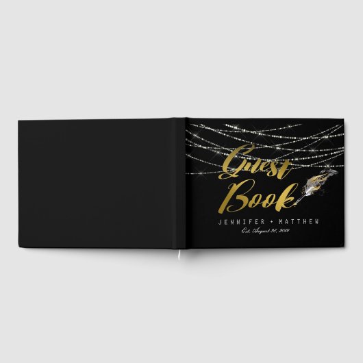 フェザーペンのストリングラパーソナライズされたイト結婚ズ ゲストブック (全面)