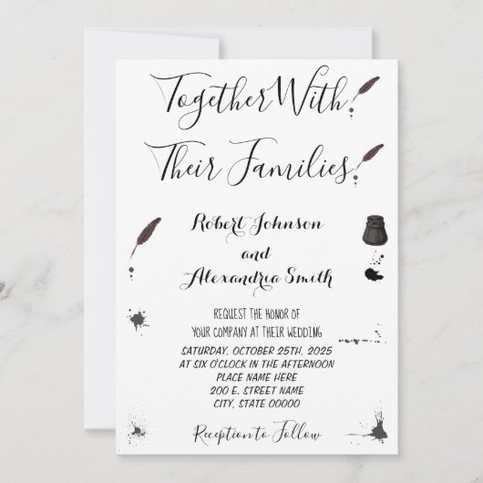 フェザーペン&インクウェ結婚ルズ 招待状 (正面)