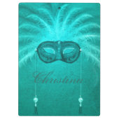 フェザーマスカレードマスクエレガントヴィンテージティール(緑がかった色) クリップボード (裏面)