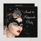 フェザーマスクティアラスウィート16マスカレードパーティー 招待状 (正面/裏面)