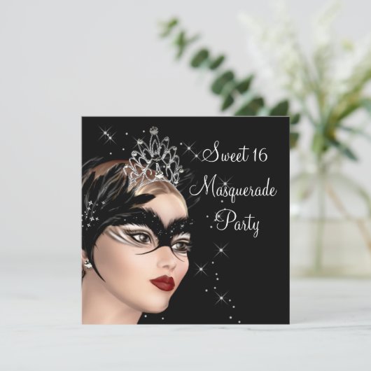 フェザーマスクティアラスウィート16マスカレードパーティー 招待状 (スタンド正面)