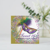 フェザーマスクパープルスウィート16マスカレードパーティー 招待状 (スタンド正面)