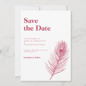 フェザーミニマルマゼンタウェディング日付の保存 招待状 (正面)