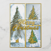 フェザーモダンクリスマスツリーコラージュ 箔シーズンカード (正面)