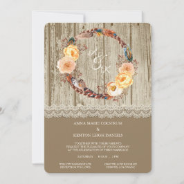 フェザーリース素朴ウッド結婚式招待状 招待状