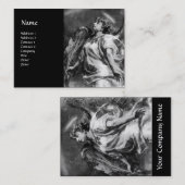 フェザー付きロマンチックなエンジェル白黒パール 名刺 (正面/裏面)