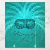 フェザー仮装マスクエレガントヴィンテージティール（緑がかった色）デコ ワインラベル (シングルラベル)