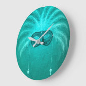 フェザー仮装マスクエレガントヴィンテージティール(緑がかった色) ラージ壁時計 (傾斜)