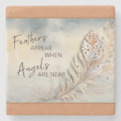 フェザー感動的&エンジェル引用文ウォーター色 ストーンコースター (正面)
