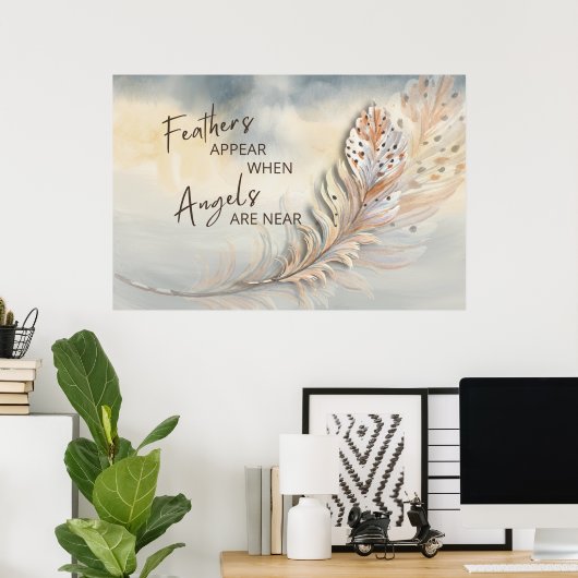 フェザー感動的&エンジェル引用文ウォーター色 ポスター (ホームオフィス)