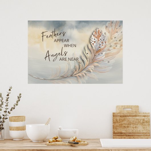 フェザー感動的&エンジェル引用文ウォーター色 ポスター (キッチン)