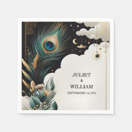フェザー素朴アジアの空の雲の孔雀結婚の スタンダードカクテルナプキン