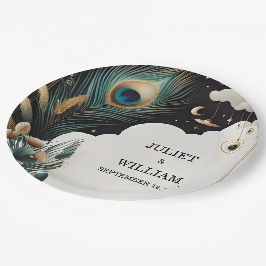 フェザー素朴アジアの空の雲の孔雀結婚の ペーパープレート (アングル)