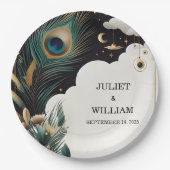 フェザー素朴アジアの空の雲の孔雀結婚の ペーパープレート (正面)
