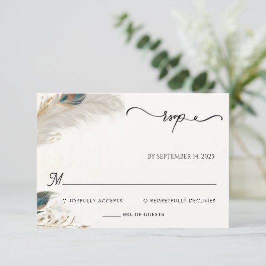 フェザー素朴アジアの空の雲の孔雀結婚の 出欠カード (スタンド正面)