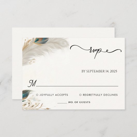 フェザー素朴アジアの空の雲の孔雀結婚の 出欠カード (正面/裏面)