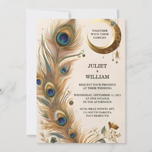 フェザー素朴アジアの空の雲の孔雀結婚の 招待状 (正面)