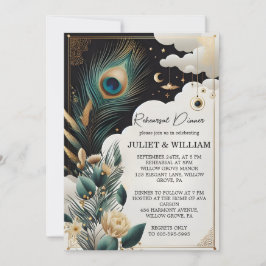 フェザー素朴スカイクラウドピーコックリハーサルディナー 招待状