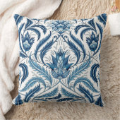 フェザー葉フローラフェイクタペストリーブルーとホワイト クッション (ブランケット)