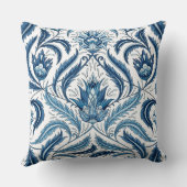 フェザー葉フローラフェイクタペストリーブルーとホワイト クッション (裏面)