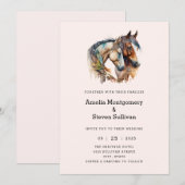 フェザー装飾付き2頭の馬のボヘミアンハッピーウェディング 招待状 (正面/裏面)