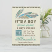フェザー部族のベビーシャワー招待状(少年) 招待状 (スタンド正面)