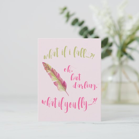 フェザー – もし何秋?-感動的引用文 ポストカード (スタンド正面)