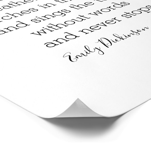 フェザー・アートに文筆のエミリー・ディキンソン引用文を期待する ポスター (角)