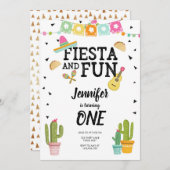 フェスタおよびおもしろいのサボテンのメキシコ女の子の最初誕生日 招待状 (正面/裏面)