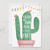 フェスタおよびおもしろいの女の子はサボテンの第1誕生日を飾ります 招待状 (正面)