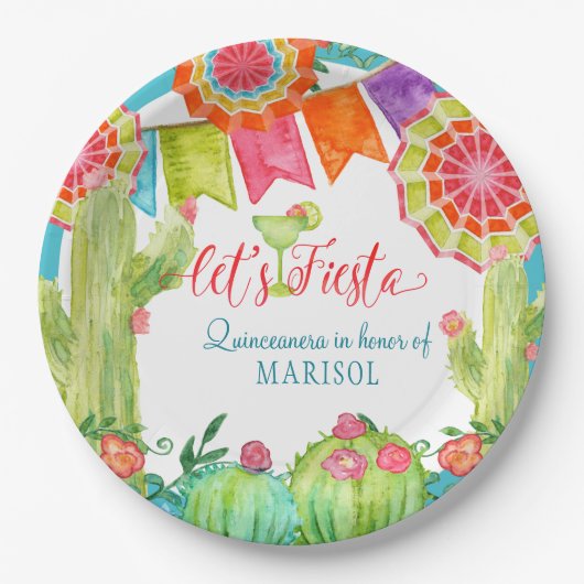 フェスタのサボテンのキンセアニェラの第15誕生会を許可します ペーパープレート (正面)