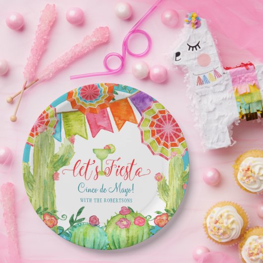 フェスタのサボテン青いCinco deメーヨーマルガリータを許可します ペーパープレート (パーティー)