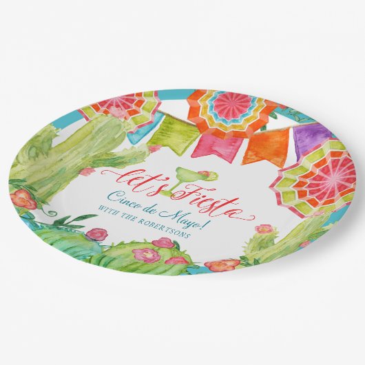 フェスタのサボテン青いCinco deメーヨーマルガリータを許可します ペーパープレート (アングル)