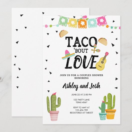 フェスタのタコスの一続き愛サボテンのカップルのシャワー 招待状 (正面/裏面)