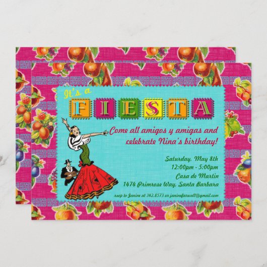 フェスタのパーティの招待状-メキシコダンサーのマゼンタ 招待状 (正面/裏面)
