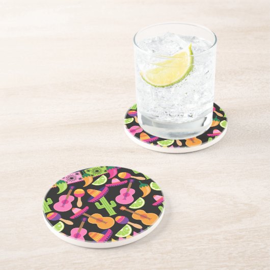 フェスタのパーティーのソンブレロのサボテンはコショウMaracasを石灰で消毒します コースター (側面)