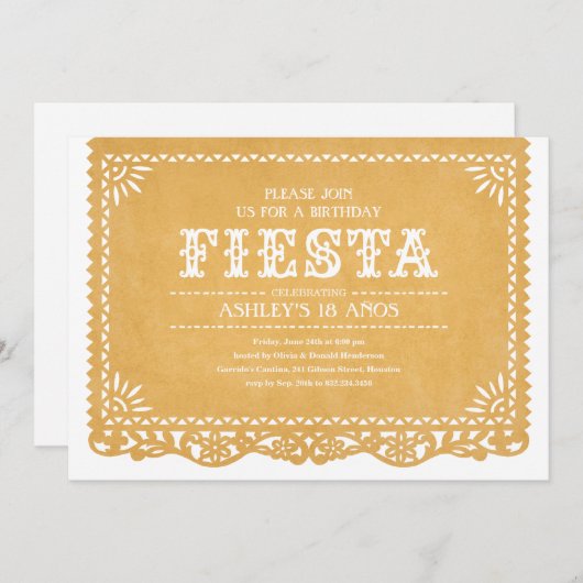 フェスタのパーティーのPapel Picadoの招待状 招待状 (正面/裏面)