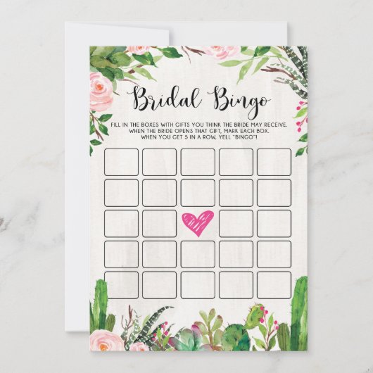 フェスタのブライダルシャワーのゲームのサボテンのピンクの花柄カード 招待状 (正面)
