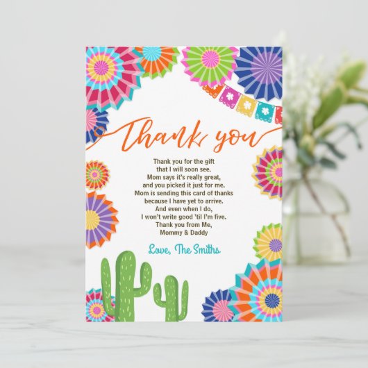 フェスタのベビーシャワーのサンキューカードのメキシコ人のサボテン サンキューカード (スタンド正面)