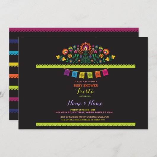 フェスタのベビーシャワーのメキシコ人のメキシコの花の招待 招待状 (正面/裏面)