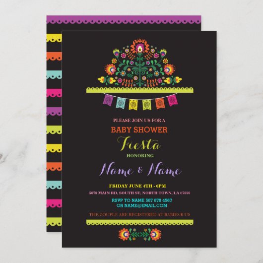 フェスタのベビーシャワーのメキシコ女の子の男の子の花の招待 招待状 (正面/裏面)