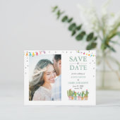 フェスタのメキシコパステル調の夏のサボテンの保存日付 案内ポストカード (スタンド正面)