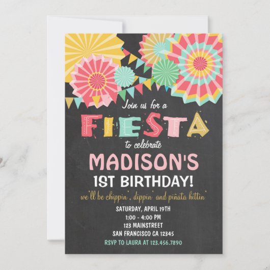 フェスタのメキシコ誕生日のパーティの招待状のピンクの金ゴールド 招待状 (正面)