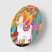 フェスタのラマのCinco Deメーヨーのカラフルなおもしろいの水彩画 ラウンド壁時計 (傾斜)