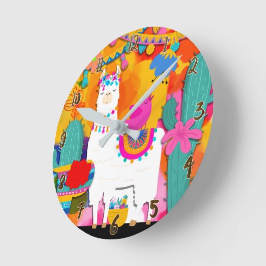 フェスタのラマのCinco Deメーヨーのカラフルなおもしろいの水彩画 ラウンド壁時計 (傾斜)