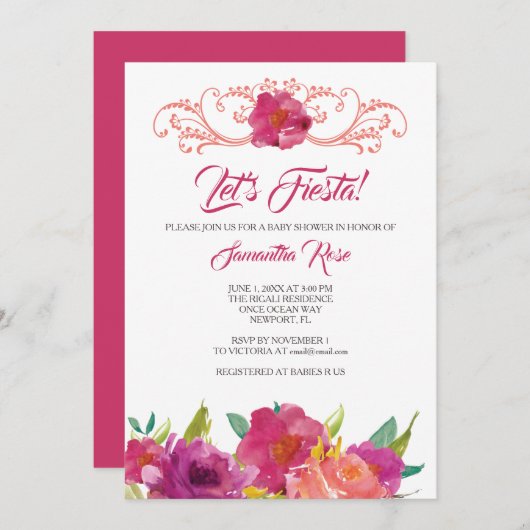 フェスタの女の子のベビーシャワーの招待状 招待状 (正面/裏面)