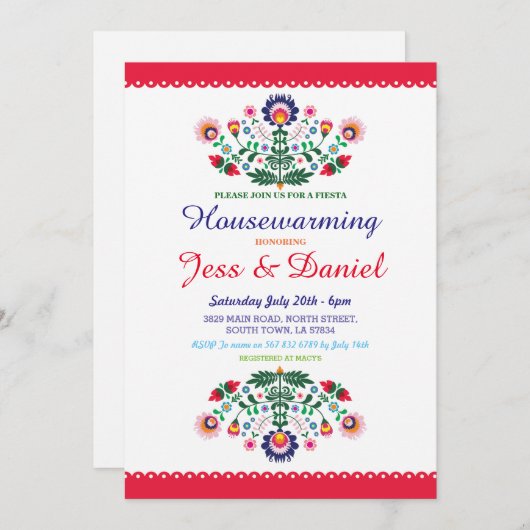 フェスタの引っ越し祝いパーティーのパーティーのメキシコ花の招待 招待状 (正面/裏面)